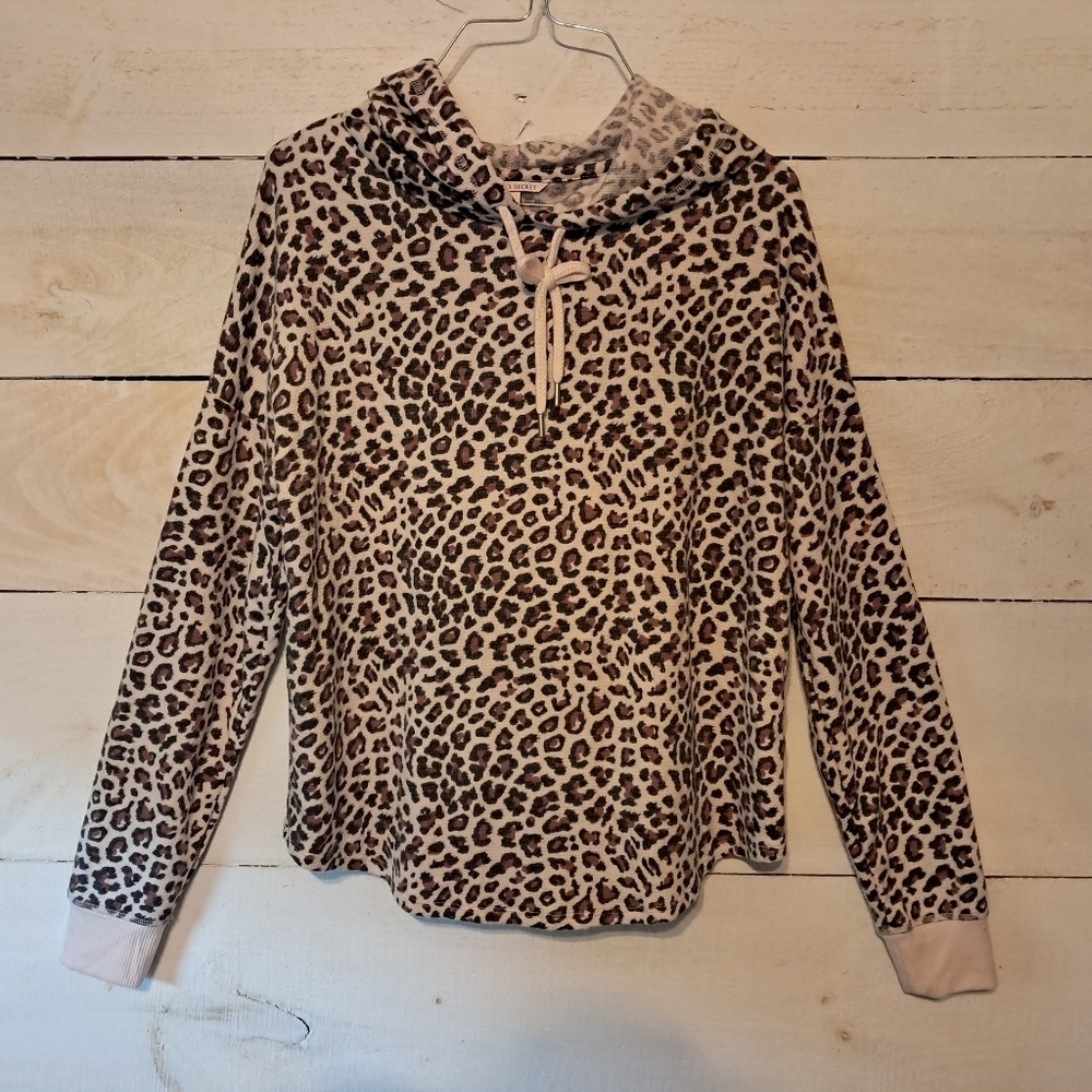 Victoria's Secret Sweater Women Small Pullover Hoodie Ribbed Knit Leopard Print